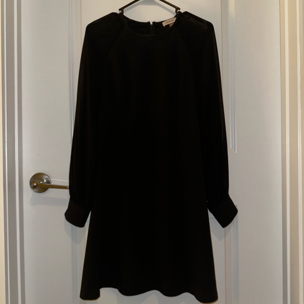 Professional black dress with long sheer sleeves